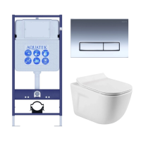 Комплект унитаз с инсталляцией, кнопкой и сиденьем микролифт Aquatek Дива SET AQUATEK ДИВА 4в1 безободковый