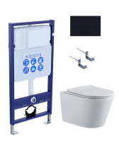 Комплект унитаз с инсталляцией, кнопкой и сиденьем Aquatek Вега SET AQUATEK ВЕГА-1905-017 безободковый