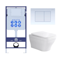 Комплект унитаз с инсталляцией, кнопкой и сиденьем микролифт Aquatek Амадео SET AQUATEK АМАДЕО-009 4в1 безободковый