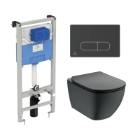 Комплект унитаз с инсталляцией, кнопкой и сиденьем микролифт Ideal Standard Tesi T3868V3/115A6 безободковый