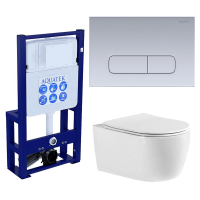 Комплект унитаз с инсталляцией, кнопкой и сиденьем микролифт Aquatek Европа Set AQUATEK ЕВРОПА-014 3в1 безободковый