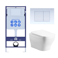 Комплект унитаз с инсталляцией, кнопкой и сиденьем микролифт Aquatek Амадео SET AQUATEK АМАДЕО cm-009 4в1 безободковый