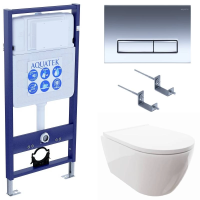 Комплект унитаз с инсталляцией, кнопкой и сиденьем микролифт Aquatek Поларис SET AQUATEK ПОЛАРИС-023 4в1