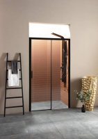 Душевая дверь в нишу Aquanet Pleasure 152 см. профиль черный, стекло прозрачное