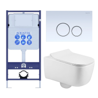 Комплект унитаз с инсталляцией, кнопкой и сиденьем микролифт Aquatek Лугано SET AQUATEK ЛУГАНО-015 4в1 безободковый