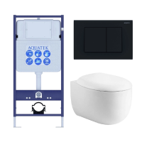 Комплект унитаз с инсталляцией, кнопкой и сиденьем микролифт Aquatek Альтаир SET AQUATEK АЛЬТАИР cm-012 4в1 безободковый