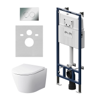 Комплект унитаз с инсталляцией, кнопкой и сиденьем микролифт AM.PM Sense IS100151.741701 безободковый