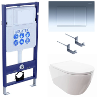 Комплект унитаз с инсталляцией, кнопкой и сиденьем микролифт Aquatek Поларис SET AQUATEK ПОЛАРИС-010 4в1