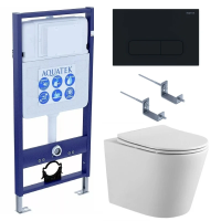 Комплект унитаз с инсталляцией, кнопкой и сиденьем микролифт Aquatek Вега SET AQUATEK ВЕГА cmp-017 безободковый