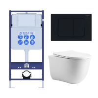 Комплект унитаз с инсталляцией, кнопкой и сиденьем микролифт Aquatek Классик SET AQUATEK КЛАССИК cm-012 4в1 безободковый