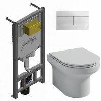 Комплект унитаз с инсталляцией, кнопкой и сиденьем микролифт Jacob Delafon Elite E21742RU-00 безободковый