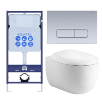 Комплект унитаз с инсталляцией, кнопкой и сиденьем микролифт Aquatek Альтаир SET AQUATEK АЛЬТАИР cm-014 4в1 безободковый
