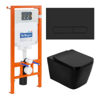 Комплект унитаз с инсталляцией, кнопкой и сиденьем микролифт BelBagno Ardente-C BB3202CHR-MB/BB3202SC-MB/BB002-80/BB007-PR-NERO.M безободковый