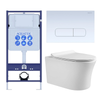 Комплект унитаз с инсталляцией, кнопкой и сиденьем микролифт Aquatek Ника SET AQUATEK НИКА-013 4в1 безободковый