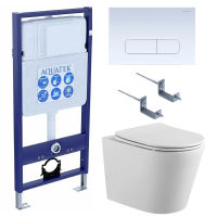 Комплект унитаз с инсталляцией, кнопкой и сиденьем микролифт Aquatek Вега SET AQUATEK ВЕГА cmp-013 безободковый