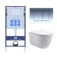 Комплект унитаз с инсталляцией, кнопкой и сиденьем микролифт Aquatek Классик SET AQUATEK КЛАССИК-010 4в1 безободковый