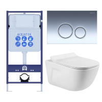 Комплект унитаз с инсталляцией, кнопкой и сиденьем микролифт Aquatek Дива SET AQUATEK ДИВА-018 4в1 безободковый
