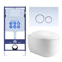 Комплект унитаз с инсталляцией, кнопкой и сиденьем микролифт Aquatek Альтаир SET AQUATEK АЛЬТАИР cm-015 4в1 безободковый