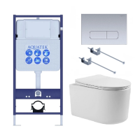 Комплект унитаз с инсталляцией, кнопкой и сиденьем микролифт Aquatek Мия SET AQUATEK МИЯ-014 4в1 безободковый