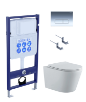 Комплект унитаз с инсталляцией, кнопкой и сиденьем Aquatek Вега SET AQUATEK ВЕГА-1905-016 безободковый