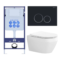 Комплект унитаз с инсталляцией, кнопкой и сиденьем микролифт Aquatek Лея SET AQUATEK ЛЕЯ cm-020 4в1 безободковый