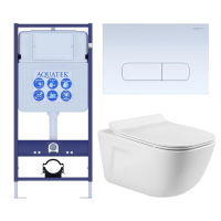 Комплект унитаз с инсталляцией, кнопкой и сиденьем микролифт Aquatek Дива SET AQUATEK ДИВА-013 4в1 безободковый