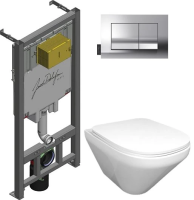 Комплект унитаз с инсталляцией, кнопкой и сиденьем микролифт Jacob Delafon Modern Life E21773RU-00 безободковый