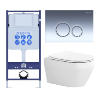 Комплект унитаз с инсталляцией, кнопкой и сиденьем микролифт Aquatek Лея SET AQUATEK ЛЕЯ cm-018 4в1 безободковый