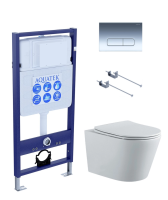 Комплект унитаз с инсталляцией, кнопкой и сиденьем Aquatek Вега SET AQUATEK ВЕГА-1905-016 KK-1 безободковый