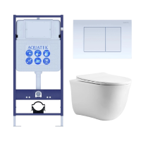 Комплект унитаз с инсталляцией, кнопкой и сиденьем микролифт Aquatek Классик SET AQUATEK КЛАССИК cm-009 4в1 безободковый
