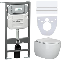 Комплект унитаз с инсталляцией, кнопкой и сиденьем Ceramica Nova Play CN3001_1002W_1000