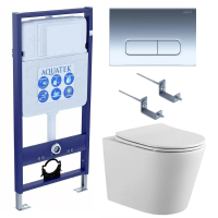 Комплект унитаз с инсталляцией, кнопкой и сиденьем микролифт Aquatek Вега SET AQUATEK ВЕГА cmp-016 безободковый