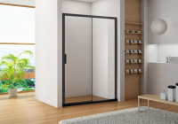 Душевая дверь в нишу Aquanet Pleasure 142 см. профиль черный, стекло прозрачное