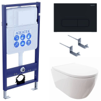 Комплект унитаз с инсталляцией, кнопкой и сиденьем микролифт Aquatek Поларис SET AQUATEK ПОЛАРИС-017 4в1