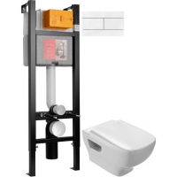 Комплект унитаз с инсталляцией, кнопкой и сиденьем микролифт Jacob Delafon Struktura E21771RU-00 безободковый