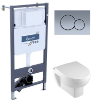 Комплект унитаз с инсталляцией, кнопкой и сиденьем микролифт Jacob Delafon Odeon Up E4764-00+8409K-00+BE.53113.01+BE.019C