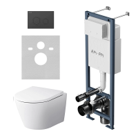 Комплект унитаз с инсталляцией, кнопкой и сиденьем микролифт AM.PM Sense IS110138.741701 безободковый