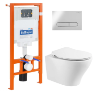 Комплект унитаз с инсталляцией, кнопкой и сиденьем микролифт BelBagno Acqua BB340CHR/BB2020SC/BB002-80/BB005-PR-CHROME безободковый