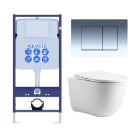 Комплект унитаз с инсталляцией, кнопкой и сиденьем микролифт Aquatek Классик SET AQUATEK КЛАССИК cm-010 4в1 безободковый