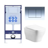 Комплект унитаз с инсталляцией, кнопкой и сиденьем микролифт Aquatek Амадео SET AQUATEK АМАДЕО cm-010 4в1 безободковый