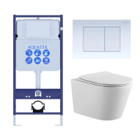 Комплект унитаз с инсталляцией, кнопкой и сиденьем микролифт Aquatek Вега Set AQUATEK ВЕГА-009 4в1 безободковый