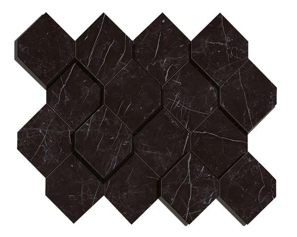 Мозаика керамогранит Marvel Stone Nero Marquina Mosaico Esagono 3D (AS4B) 28.2x35.3 от Atlas Concorde (Италия)