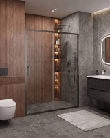 Душевая дверь в нишу Cezares Molveno 160 см. профиль черный, стекло прозрачное