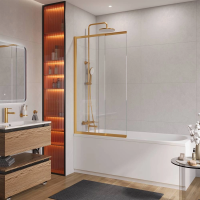 Шторка для ванны Cezares Slider 90 см. профиль золото, стекло прозрачное