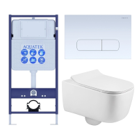 Комплект унитаз с инсталляцией, кнопкой и сиденьем микролифт Aquatek Лугано SET AQUATEK ЛУГАНО-013 4в1 безободковый