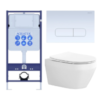 Комплект унитаз с инсталляцией, кнопкой и сиденьем микролифт Aquatek Лея SET AQUATEK ЛЕЯ cm-013 4в1 безободковый