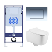 Комплект унитаз с инсталляцией, кнопкой и сиденьем микролифт Aquatek Лугано SET AQUATEK ЛУГАНО 4в1 безободковый