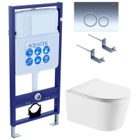 Комплект унитаз с инсталляцией, кнопкой и сиденьем Aquatek Оберон SET AQUATEK ОБЕРОН T KDI18 безободковый
