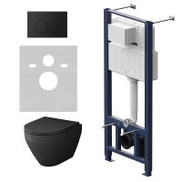 Комплект унитаз с инсталляцией, кнопкой и сиденьем микролифт AM.PM Spirit V2.0 IS49038.701700MB безободковый