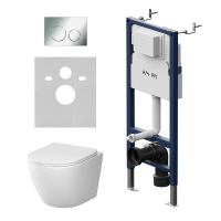 Комплект унитаз с инсталляцией, кнопкой и сиденьем микролифт AM.PM Like IS90151.801900 безободковый